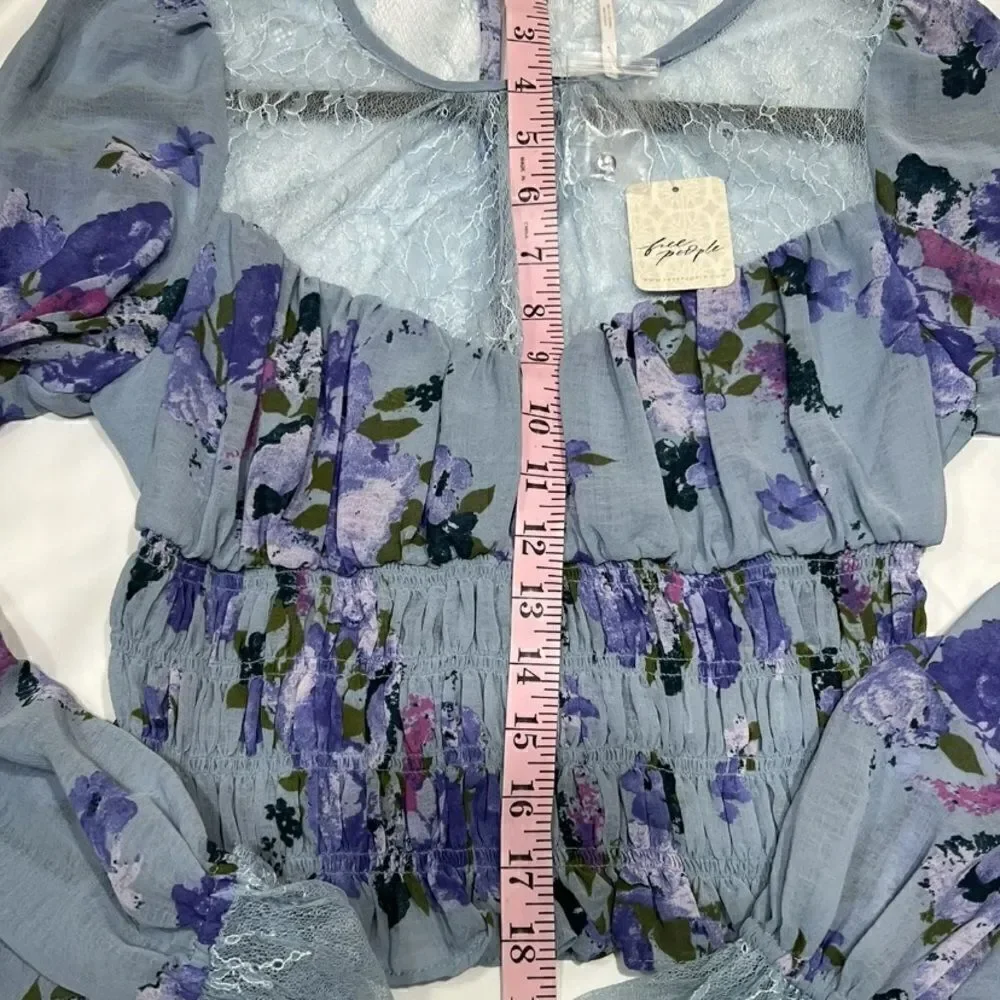 Free People Daphne Blouse in Silver Blue Combo NWT Sz S